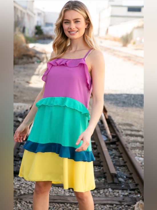 Haptics Dresses & Skirts - NEW [Haptics] Pocketed Color Block Tiered Ruffle Midi Dress Women's Plus 3X